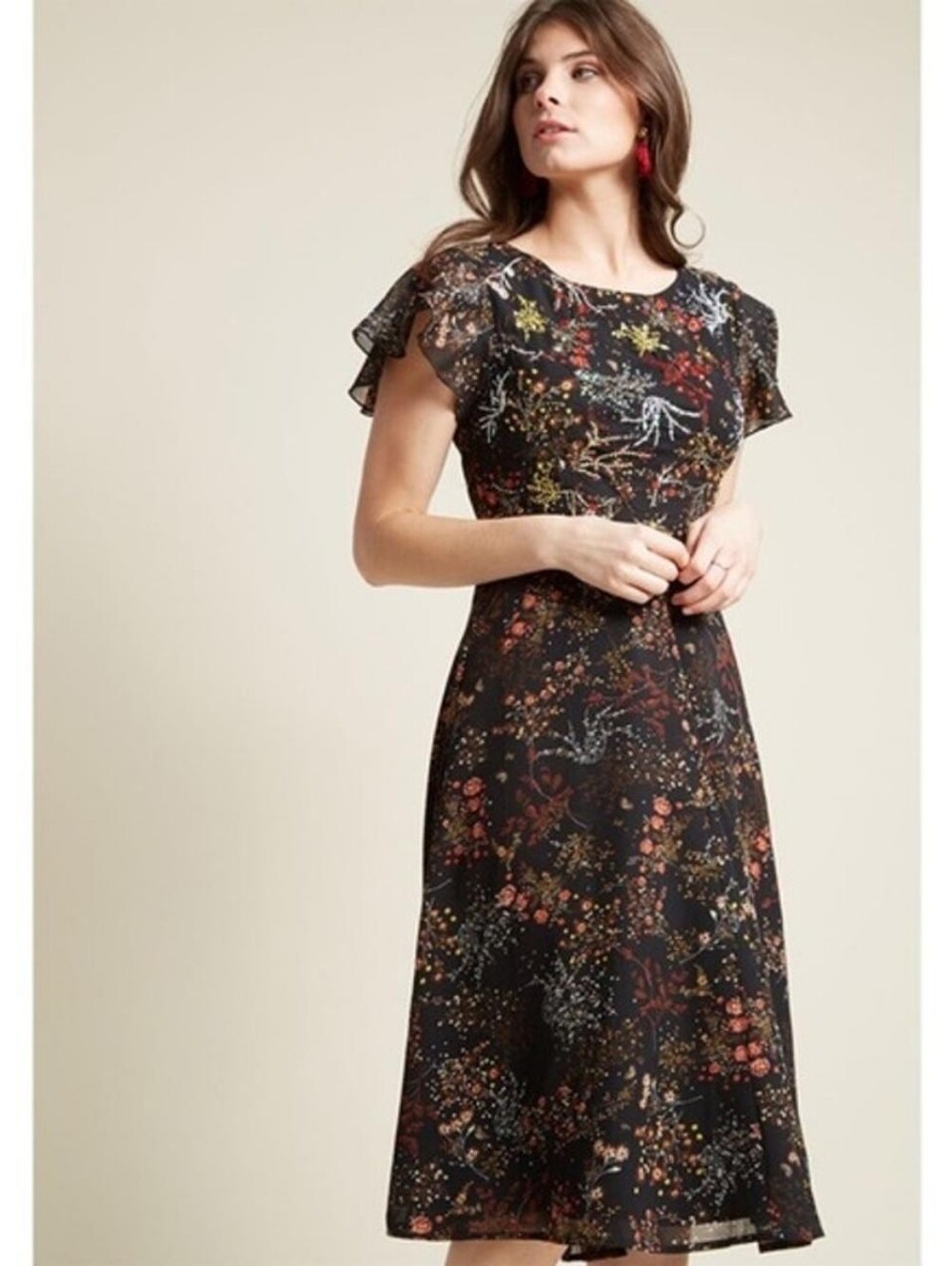 Modcloth NWT Embellished To Perfection Beaded Floral Dress Black Size Small